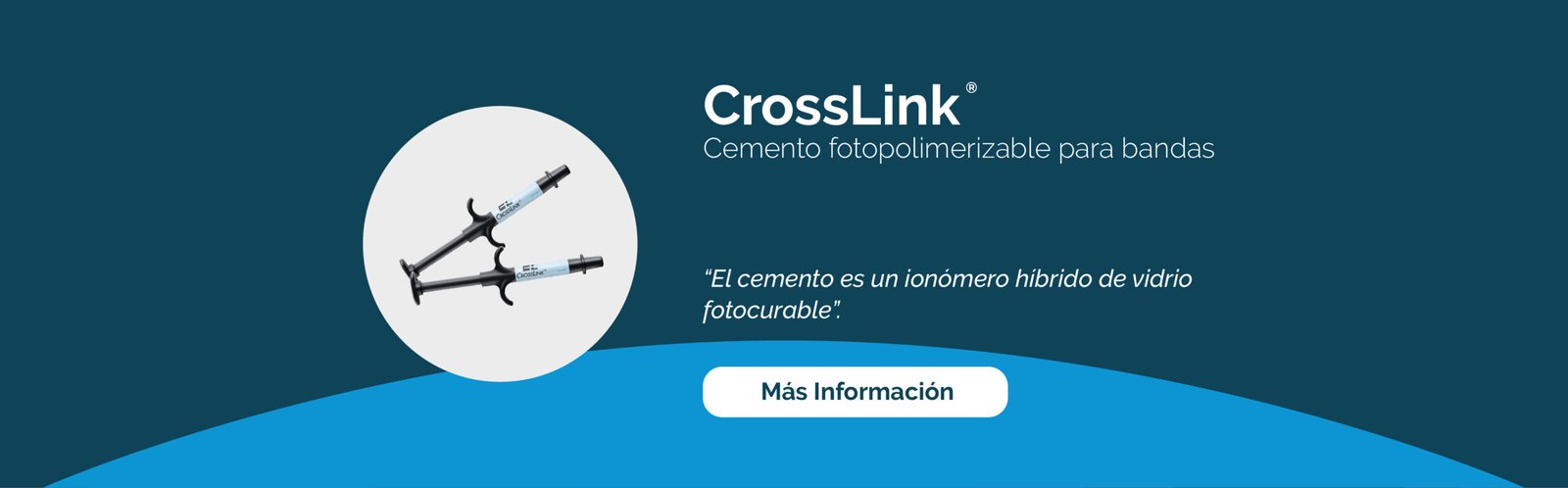 CrossLink. Cemento fotopolimerizable para bandas. El cemento es un ionómero híbrido de vidrio fotocurable. Más información.